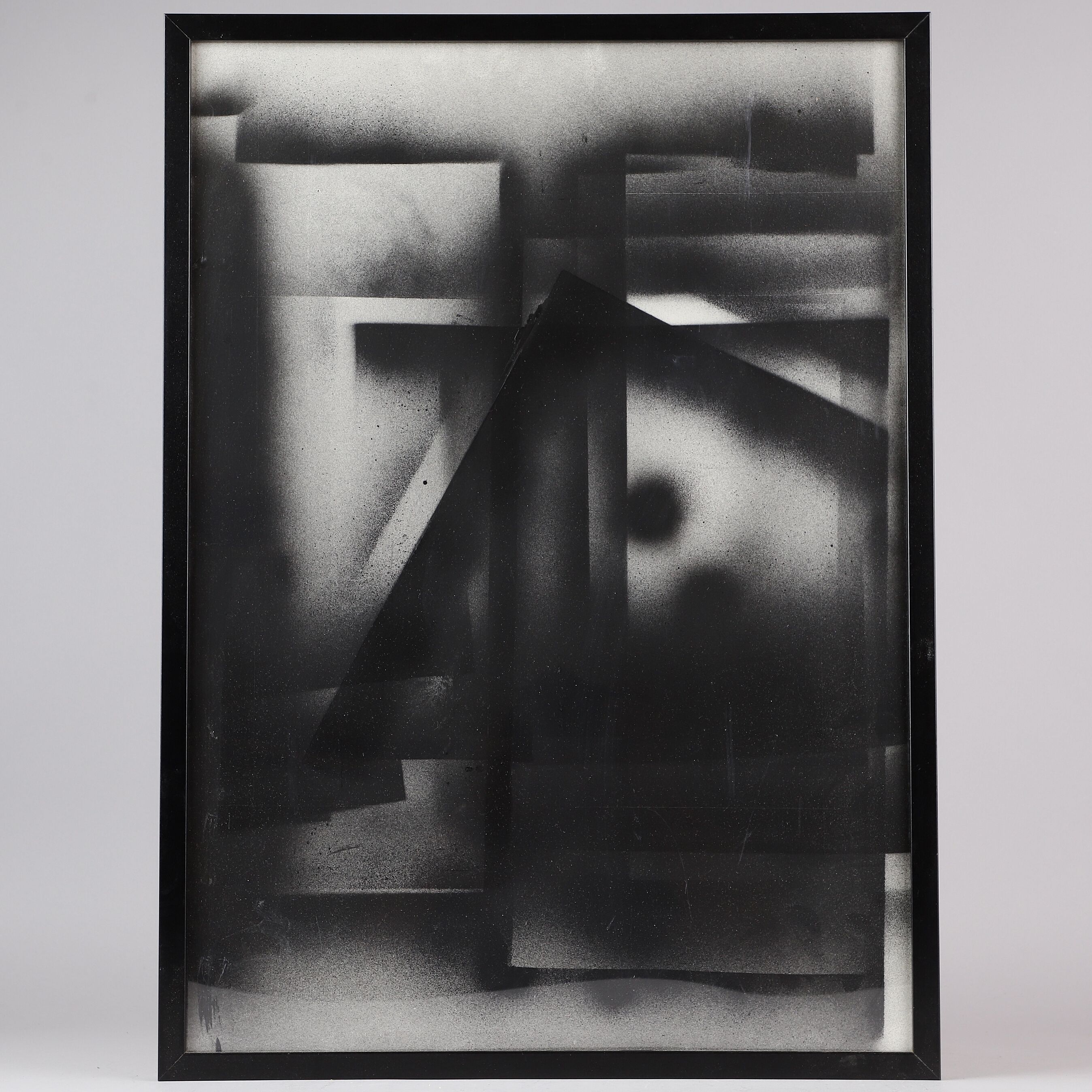 Abstract monochrome mixed technique painting by undefined artist.