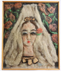 Folk art painting with wool - Bride portrait by unidentified artist