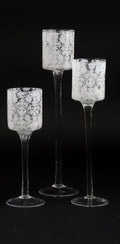 Floral Designed Glass Tea Candle Holders (Set Of Three)