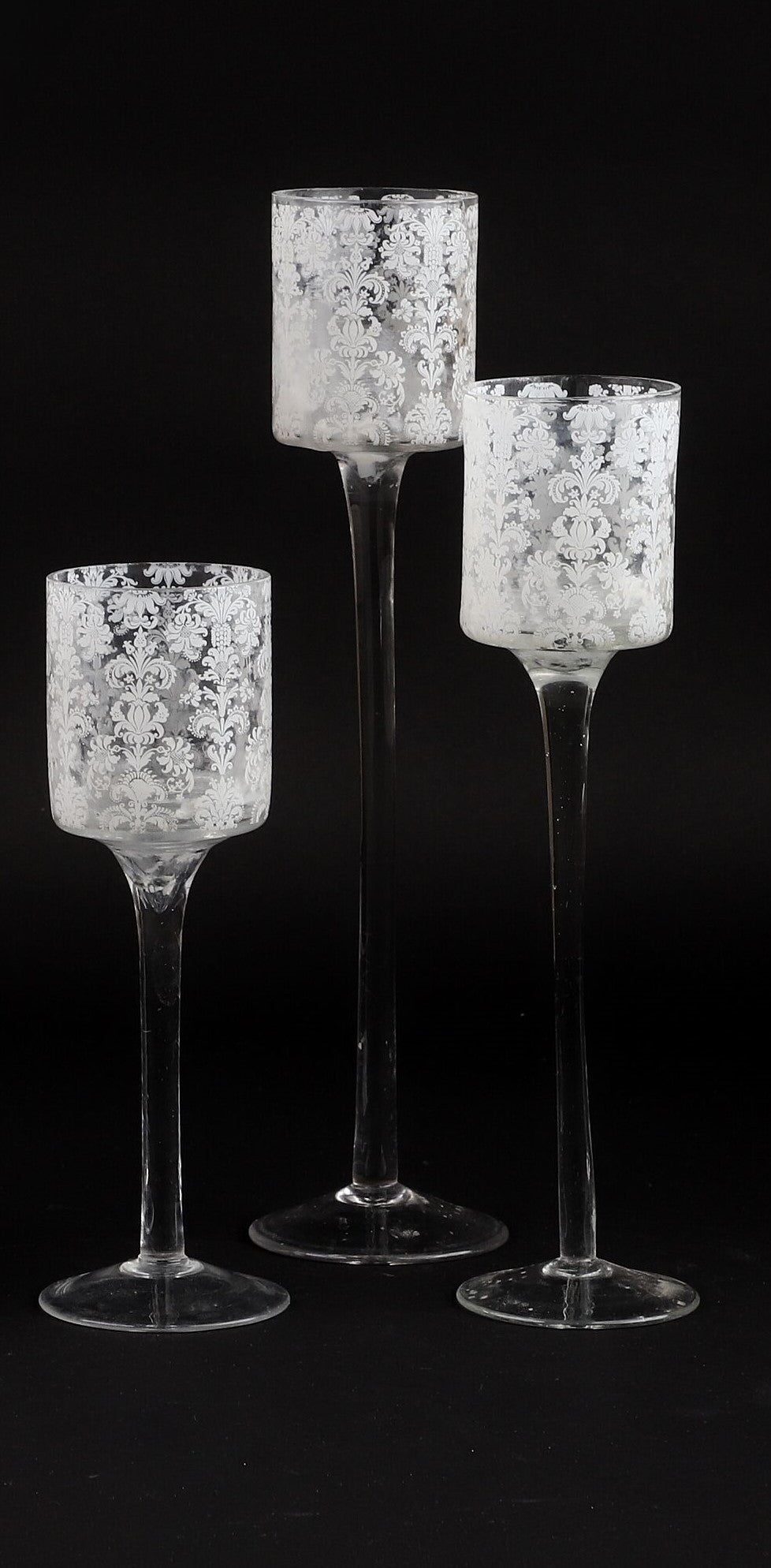 Floral Designed Glass Tea Candle Holders (Set Of Three)