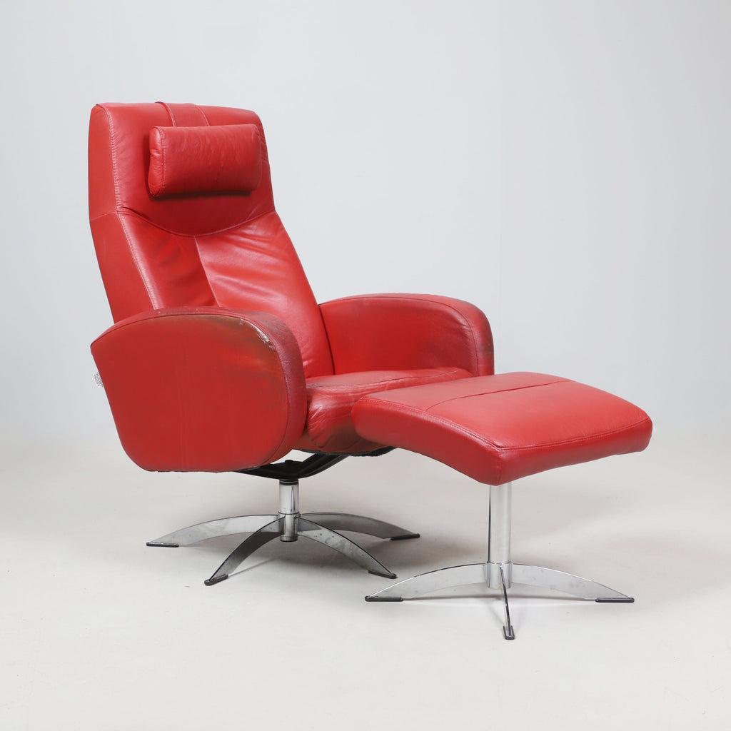 'Harlem' Red Leather Armchair & Footstool by Hjort Knudsen