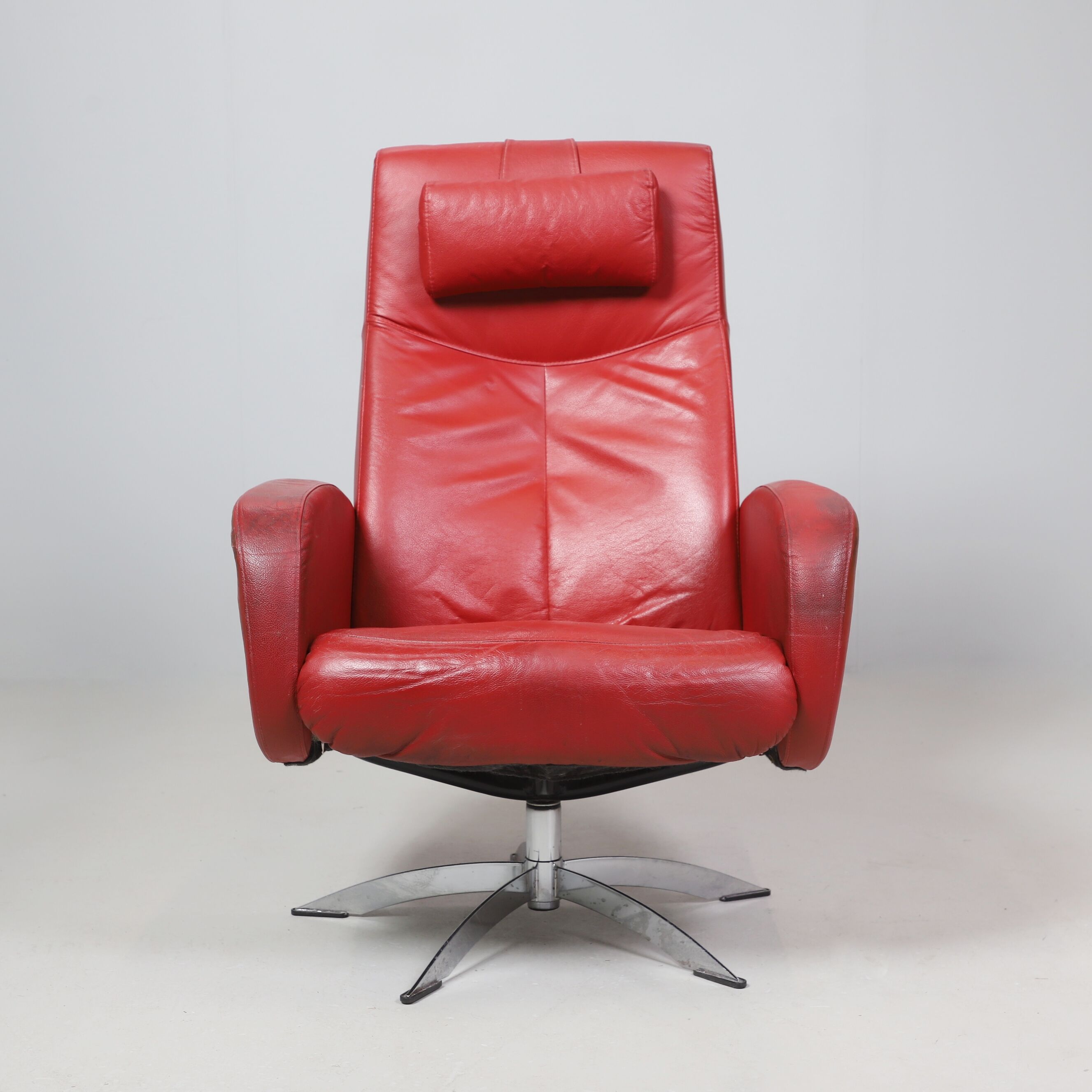 'Harlem' Red Leather Armchair & Footstool by Hjort Knudsen