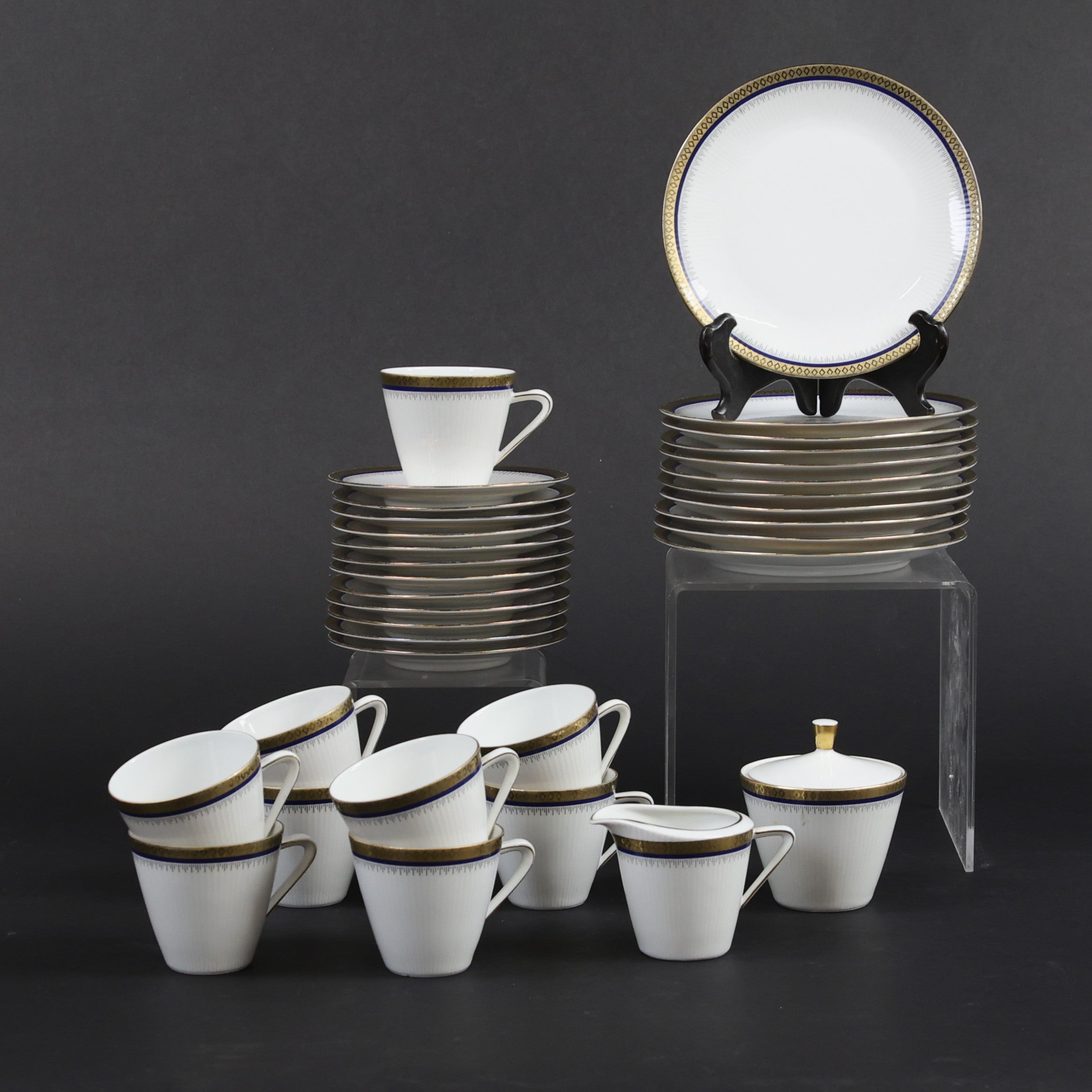 Vintage Seltmann Weiden Bavaria Porcelain Coffee Service – Multi-Lined Navy & Gold Accent