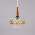 1960s Swedish Mid-Century Modern Pressed Glass & Teak Pendant/Window Lamp