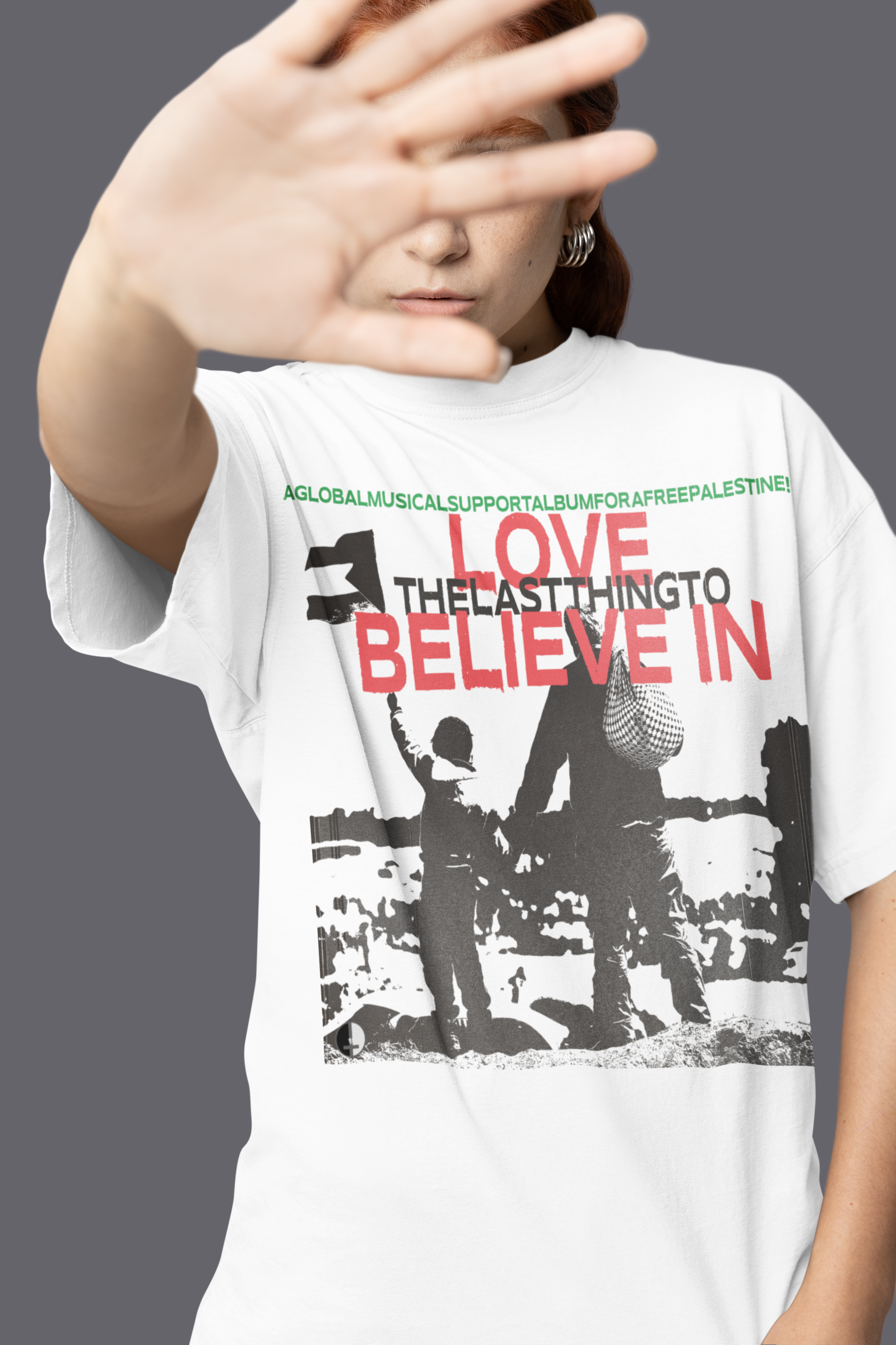 ''Love The Last Thing To Believe In - A Support Tee For A Free Palestine'' designed by Johan Fotmeijer (Organic White Oversized Unisex T-Shirt)